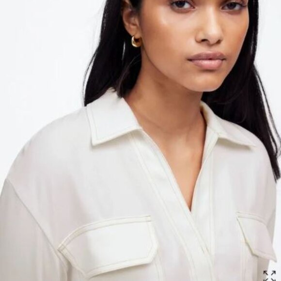 NWT | Madewell Contrast-Stitch Popover Button Up Lightweight Long Sleeves Shirt - Picture 6 of 7